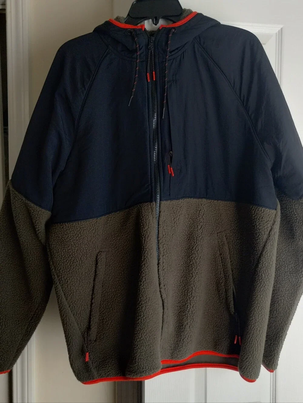 Old Navy Youth Olive Green/Black Mix Media Fleece Nylon Jacket